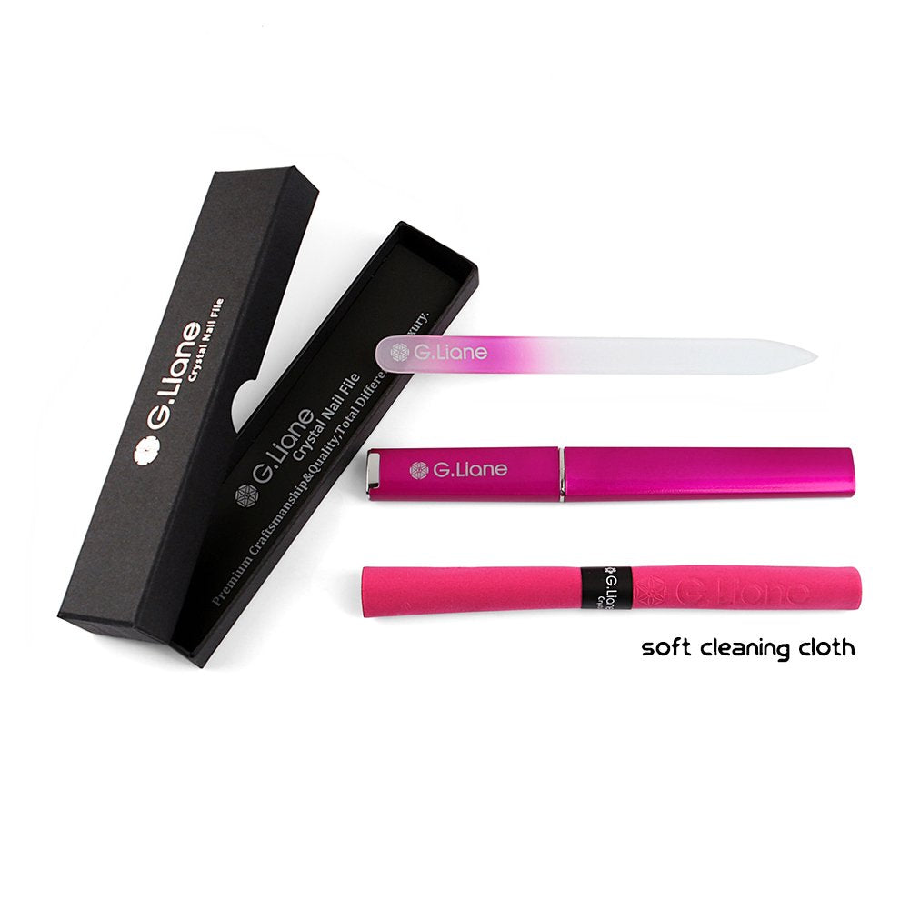 Crystal Glass Nail File - G.Liane Professional Double Sided Etched Glass Nail Files With Case For Shaping The Natural Nails And Artificial Nail Manicure Pedicure Nail Care Gift Set 140mm(Rainbow Pink)